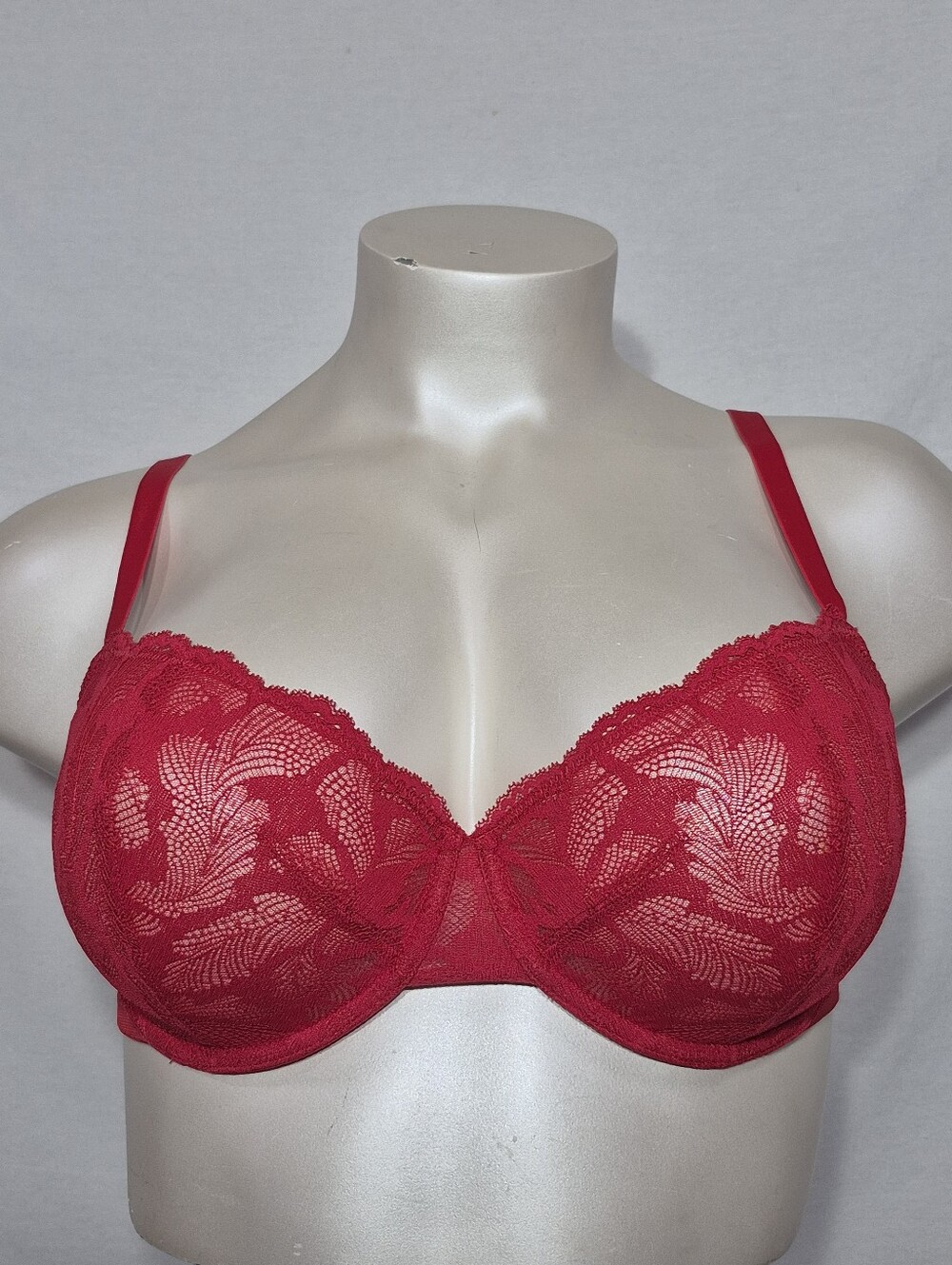 40D Delimira Unlined Lace Balconette Underwire Bra Red‎